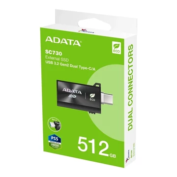 ADATA SC730 USB 3.2 GEN 2 KÜLSŐ SSD MEGHAJTÓ 512GB FEKETE (600/600 MB/s)