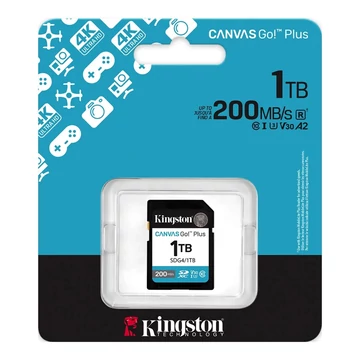 KINGSTON CANVAS GO PLUS (2025) SDXC 1TB CLASS 10 UHS-I U3 V30 (200 MB/s olvasási sebesség)