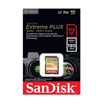 SANDISK EXTREME PLUS SDXC 512GB CLASS 10 UHS-I U3 V30 190/130 MB/s