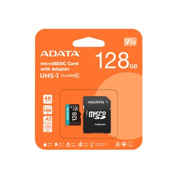 ADATA PREMIER PRO MICRO SDXC 128GB + ADAPTER CLASS 10 UHS-I U3 A2 V30 100/80 MB/s
