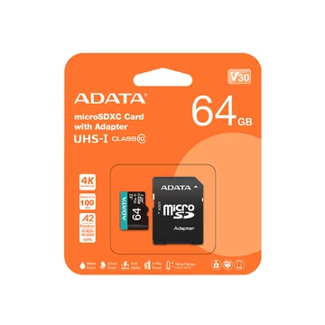 ADATA PREMIER PRO MICRO SDXC 64GB + ADAPTER CLASS 10 UHS-I U3 A2 V30 100/80 MB/s