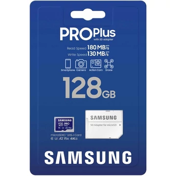 SAMSUNG PRO PLUS (2023) MICRO SDXC 128GB + ADAPTER CLASS 10 UHS-I U3 A2 V30 180/130 MB/s