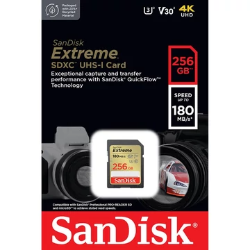 SANDISK EXTREME SDXC 256GB CLASS 10 UHS-I U3 V30 180/130 MB/s