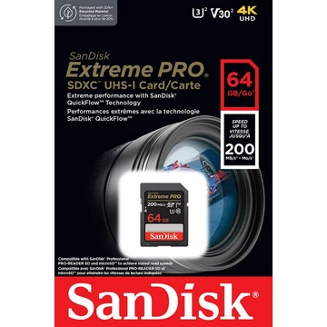 SANDISK EXTREME PRO SDXC 64GB CLASS 10 UHS-I U3 V30 200/90 MB/s