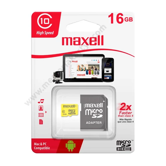 Maxell YELLOW 16GB Micro SDHC + adapter Class 10 (80 MB/s)
