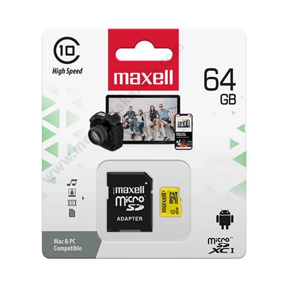 Maxell YELLOW 64GB Micro SDHC + adapter Class 10 (80 MB/s)