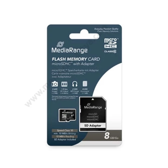 MEDIARANGE MICRO SDHC UHS-I CL10 MEMÓRIAKÁRTYA 8GB + ADAPTER 