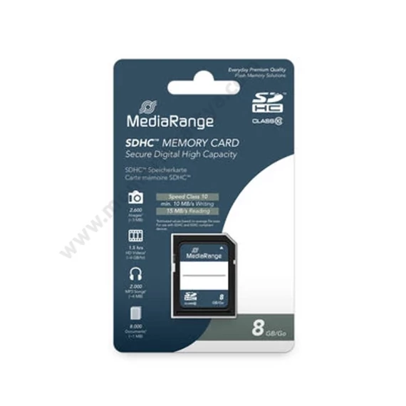 MEDIARANGE SDHC CL10 MEMÓRIAKÁRTYA 8GB [20MB/S]