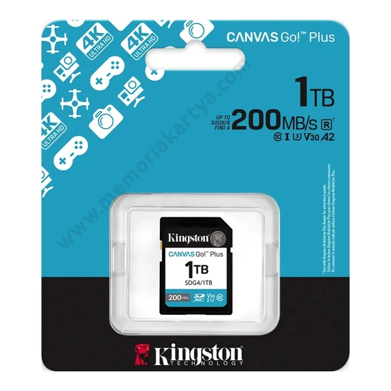 KINGSTON CANVAS GO PLUS (2025) SDXC 1TB CLASS 10 UHS-I U3 V30 (200 MB/s olvasási sebesség)