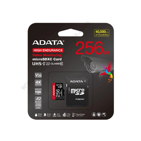  ADATA HIGH ENDURANCE MICRO SDXC 256GB + ADAPTER CLASS 10 UHS-I U3 A2 V30 (100/85 MB/s SEBESSÉG)