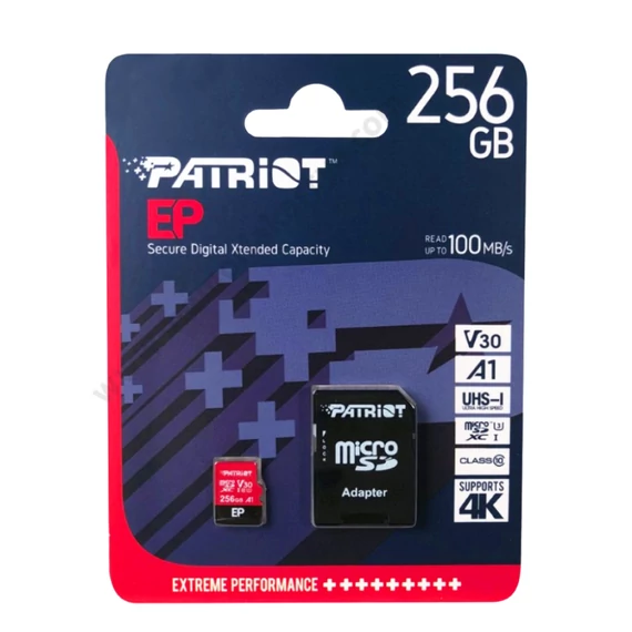 PATRIOT EP MICRO SDXC 256GB + ADAPTER CLASS 10 UHS-I U3 A1 V30 100/80 MB/s