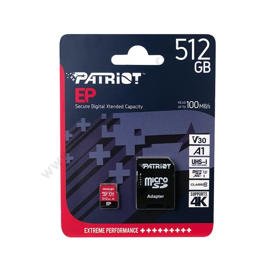 PATRIOT EP MICRO SDXC 512GB + ADAPTER CLASS 10 UHS-I U3 A1 V30 100/80 MB/s