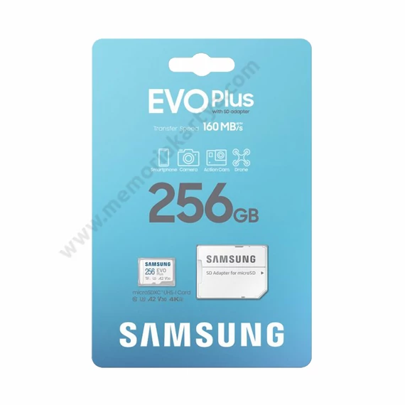 SAMSUNG EVO PLUS (2024) MICRO SDXC 256GB + ADAPTER CLASS 10 UHS-I U3 A2 V30 (160 MB/s OLVASÁSI SEBESSÉG)