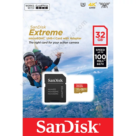 SANDISK EXTREME ACTION MICRO SDHC 32GB + ADAPTER CLASS 10 UHS-I U3 A1 V30 100/60 MB/s